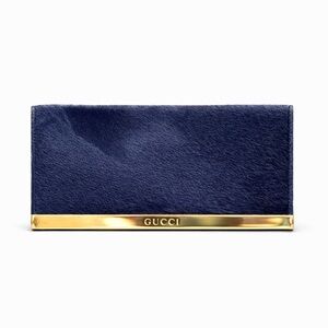 GUCCI Vintage Tom Ford RARE Navy Blue Harako Pony Hair & Leather Bi Fold Wallet